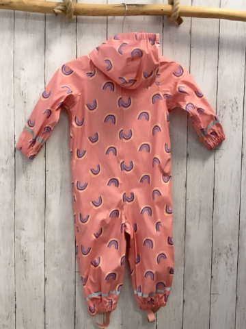   Regenoverall Gr. 92  lachs bunte Bögen Kapuze gummiert 