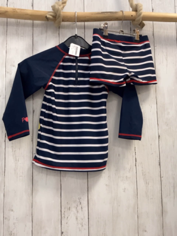2tlg  UV-Schutzset  Gr. 98  blau weiße Streifen rote Nähte Winnie Puuh