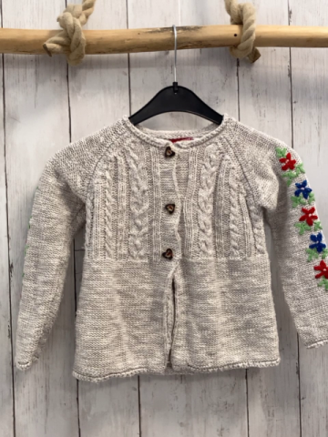 Bondi  Strickjacke  Gr. 98  hellgrau Zöpfe gestickte Blumen 
