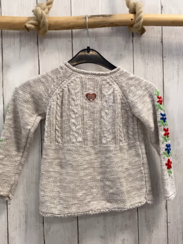 Bondi  Strickjacke  Gr. 98  hellgrau Zöpfe gestickte Blumen 