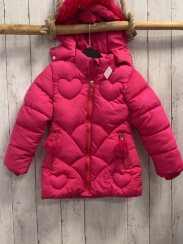   Winterjacke  Gr. 116  pink Herzen Plüschbommel + -futter 