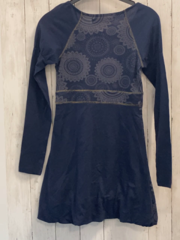 Desigual  Kleid  Gr. 146/152  blau grau + bunte Bumen goldene Nähte 