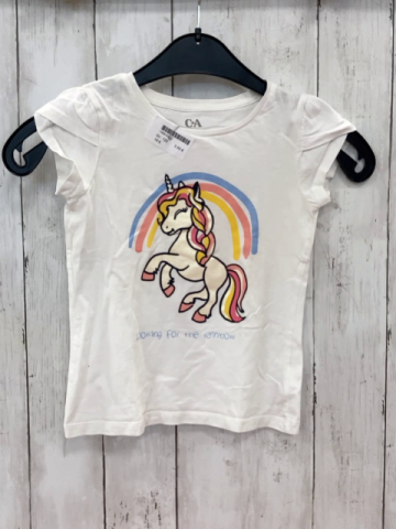  T-Shirt Gr. 122  weiß Einhorn bunter Bogen
