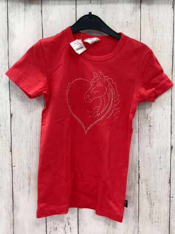 Trigema T-Shirt Gr. 128  rot Pferd aus kleinen Steinchen