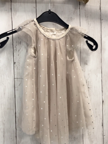 H&M  Kleid  Gr. 68  beige Tüllüberkleid silber Glitzerpunkte 