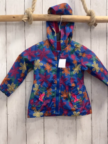   Regenjacke  Gr. 74  blau bunte Bumen Kapuze 