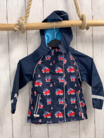   Regenjacke  Gr. 86  blau Feuewehrfahrzeuge Kapuze 