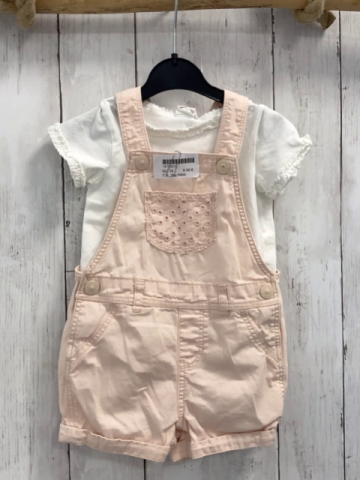 2tlg H&M  Playsuit + T-Shirt  Gr. 74  rosa + weiß mit Rüschenbund 