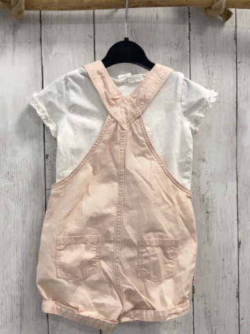 2tlg H&M  Playsuit + T-Shirt  Gr. 74  rosa + weiß mit Rüschenbund 