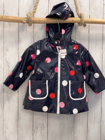 Jacadi  Regenjacke  Gr. 92  blau bunte Punkte Lack weißer Bund 