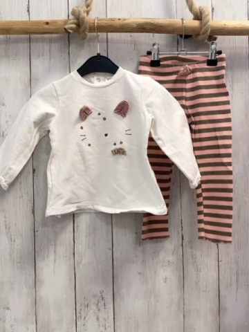 2tlg Mayoral  Pullover + Leggings  Gr. 86  weiß Tiergesicht + rosa braune Streifen 