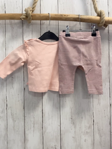2tlg Staccato  Langarmshirt + Leggings  Gr. 62  rosa Schrift Rüschen + rosa graue Streifen