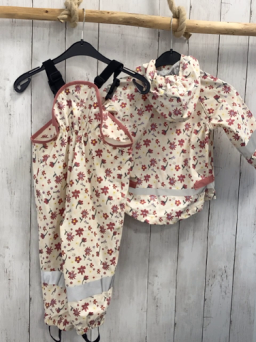 Sterntaler 2tlg  Regenanzug  Gr. 80  creme Blumen silber Reflektorstreifen 