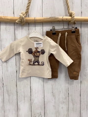 2tlg Hust & Claire  Langarmshirt + Jogginghose  Gr. 62  sand Maus mit Gewicht + hellbraun 