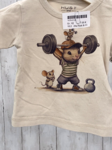 2tlg Hust & Claire  Langarmshirt + Jogginghose  Gr. 62  sand Maus mit Gewicht + hellbraun 