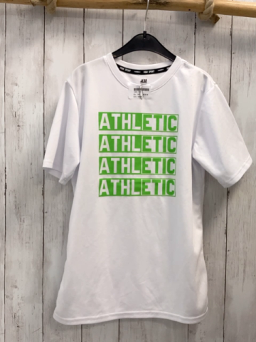 H&M Sportshirt Gr. 146  weiß grüne Schrift