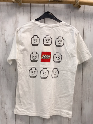 zara T-Shirt Gr. 140  weiß bunte Schrift Legofigur