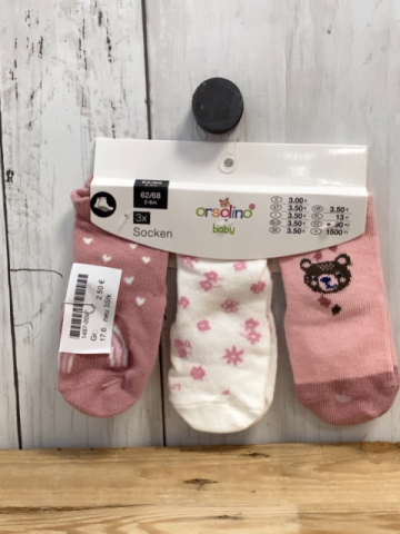 neu 3 Paar Socken Gr. 62/68 rosa weiß Blumen Bär