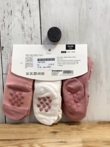 neu 3 Paar Socken Gr. 62/68 rosa weiß Blumen Bär