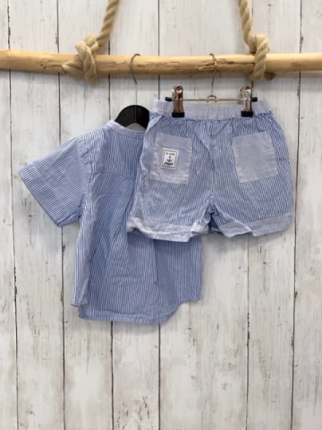 2tlg Jacadi Sommerhemd + Shorts Gr. 92  blau weiße Streifen