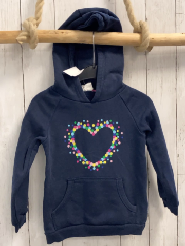   Pullover  Gr. 104  blau Kapuze Herz aus kleinen bunten Punkten 