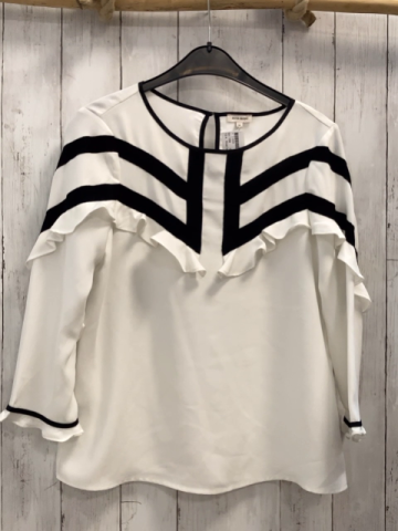 River Island  Bluse  Gr. 158  weiß schwarze Striche Rüschen 