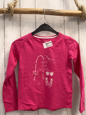 Vertbaudet  Langarmshirt  Gr. 122  pinkweiße Tasche Schuhe Schrift 