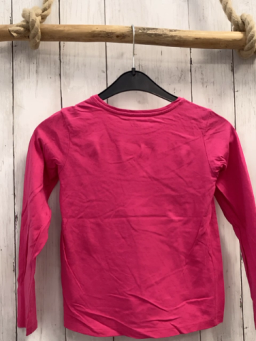 Vertbaudet  Langarmshirt  Gr. 122  pinkweiße Tasche Schuhe Schrift 
