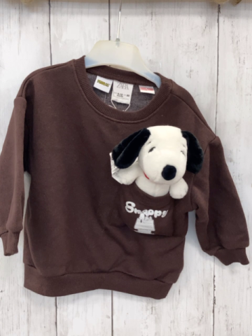 neu zara 2tlg Pullover Gr. 80  braun weiße Schrift + Plüschhund in Brusttasche NP 25,95€