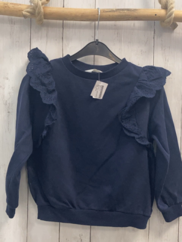 H&M  Pullover  Gr. 122/128  blau Rüschen mit Lochstickerei 