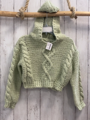 Zara  Pullover  Gr. 128  hellgrün Strick Zöpfe Kapuze kurz geschnitten