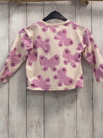 Zara  Langarmshirt  Gr. 98  beige lavendel Schmetterlinge mit Glitzerherzen 