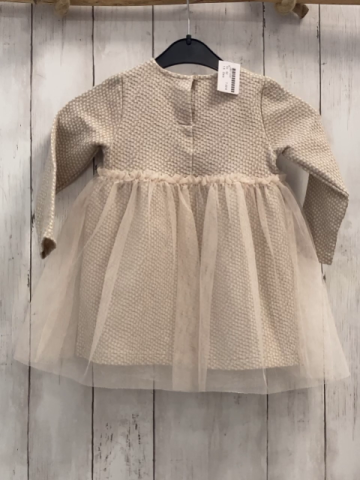 Zara  Kleid  Gr. 92  beige weiße Quadrate mit golden Glitzer Tüllüberrock