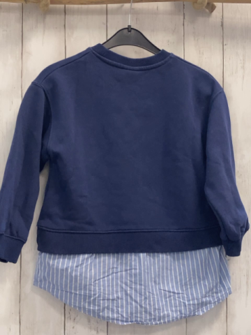 Zara  Longpulli  Gr. 122  blau weiße Schrift + hellblau weiß gestreifter Blusensau 