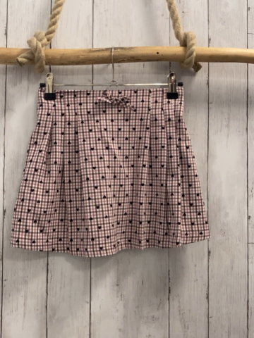   Shorts/Rock Gr. 128  weiß braun altrosa kariert schwarze Herzen 