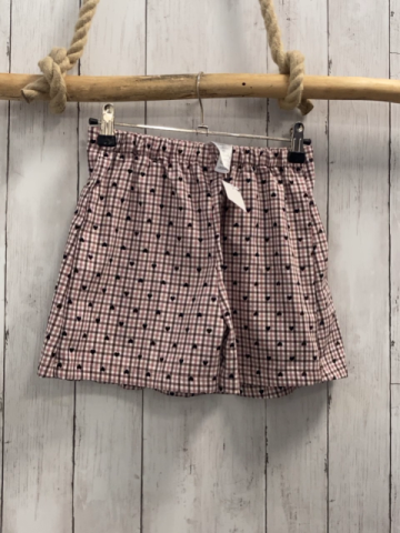   Shorts/Rock Gr. 128  weiß braun altrosa kariert schwarze Herzen 