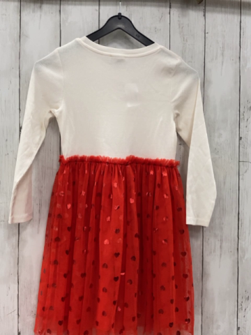   Kleid  Gr. 122/128  weißes Oberteil mit Rippen + Hello Kitty roter Tüllüberrock mit Glitzerherzen 