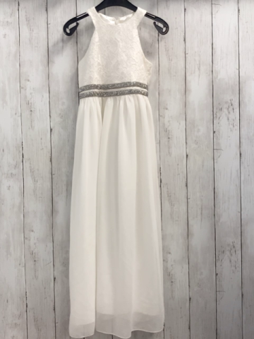   Kleid  Gr. 128  weißes Oberteil mit Stickerei silber Glitzergürtelstreifen 2 lagiger Rock