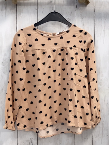 H&M  Bluse  Gr. 128  hellbraun schwarze Herzen 