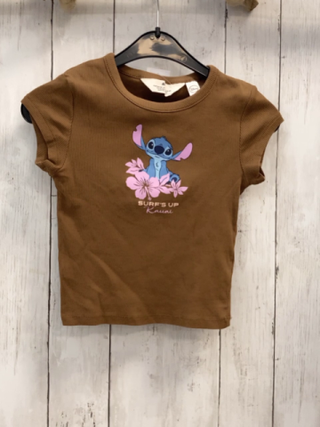 H&M  T-Shirt  Gr. 122/128  braun Rippen Stitch Blume 