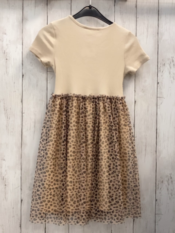 H&M  Kleid  Gr. 134/140  beige geripptes Oberteil Netzüberrock mit Fellmuster  