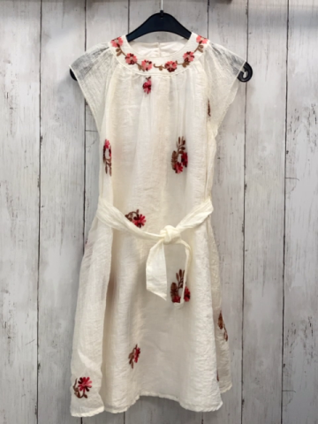  Kleid  Gr. 134/140  weiß gestickte Blumen + Blätter 