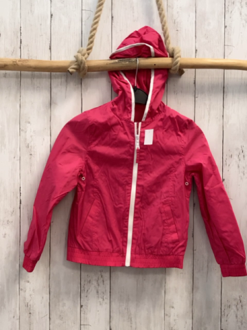   Regenjacke  Gr. 134  pink weißer Reißverschluss Kapuze 