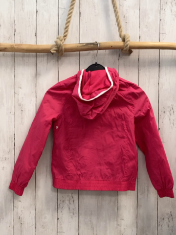   Regenjacke  Gr. 134  pink weißer Reißverschluss Kapuze 