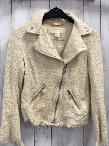 H&M Jacke Gr. M beige Struktur silber Reißverschlüsse 