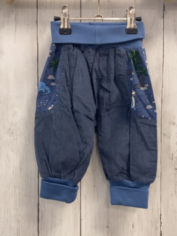   Hose  Gr. 68  grau Kord + blau mit Dino Palme Steine hellblauer Bund 