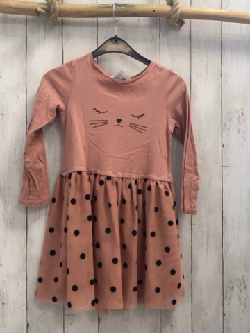 H&M  Kleid  Gr. 110  lachs Tüllüberrock mit schwarzen Punkten Tiergesicht 