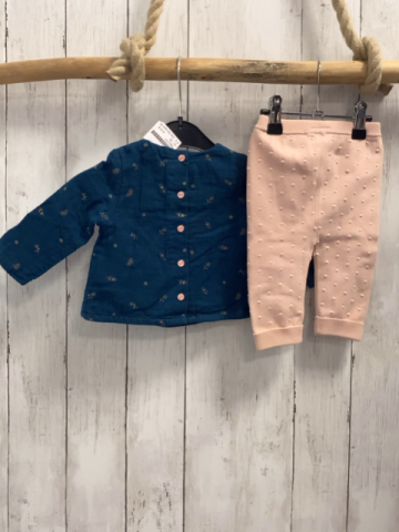 2tlg Sergent Major  Bluse + Leggings  Gr. 68  blau goldene Blätter + rosa Struktur blaue Scheife 
