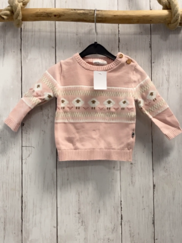 Jacky Pullover Gr. 62  rosa Strick weiß beige Schafe