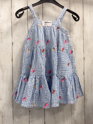 M&S  Kleid  Gr. 104  weiß blaue Streifen bunt gestickte Schmetterlinge 